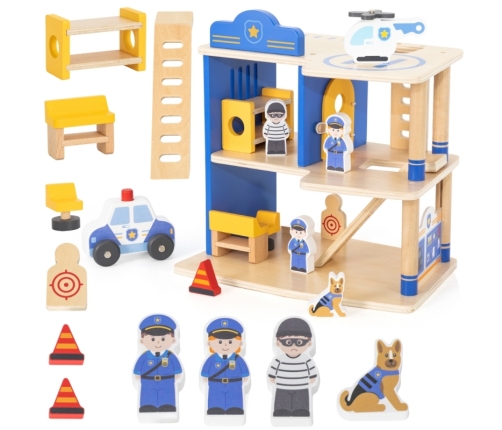 VIGA Drewniany Komisariat Policji Radiowóz 3 poziomy 14 el