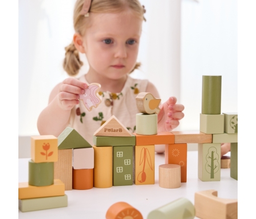 VIGA PolarB Drewniane Klocki Bloki Montessori Zwierzęta 50 el.