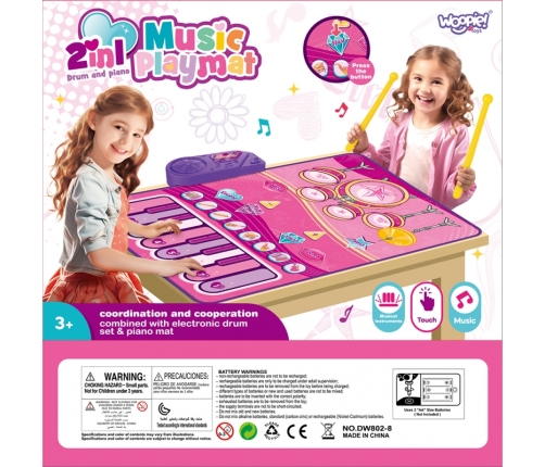 WOOPIE Duża Mata Muzyczna 2w1 Perkusja Interaktywna Pianino