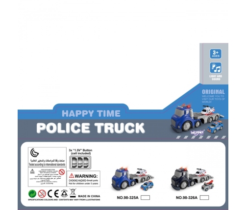 WOOPIE Niebieska Laweta Policyjna City Truck Efekty Dźwiękowe i Świetlne