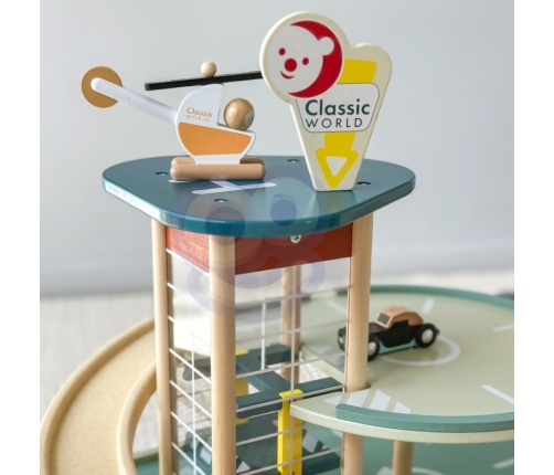 CLASSIC WORLD Wielopoziomowy Parking Auta Helikopter Dystybutor Myjnia + Akc.