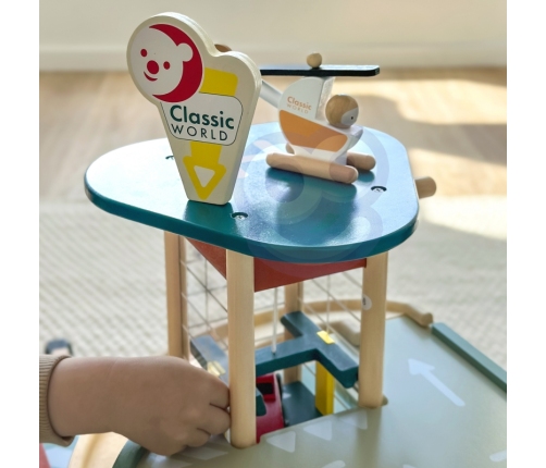 CLASSIC WORLD Wielopoziomowy Parking Auta Helikopter Dystybutor Myjnia + Akc.