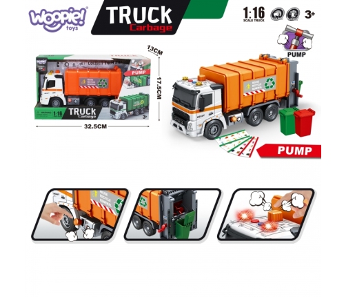 WOOPIE Interaktywna Śmieciarka Model Skala 1:16 Efekty Dźwiękowe i Świetlne