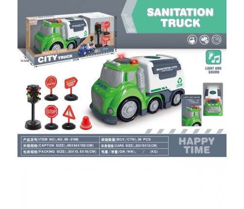 WOOPIE Śmieciarka CITY TRUCK Efekty Dźwiękowe i Świetlne