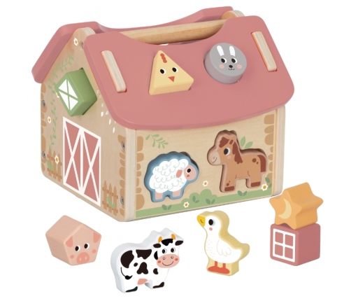 WOOPIE GREEN Drewniana Farma Sorter Kształtów i Kolorów 13 el.