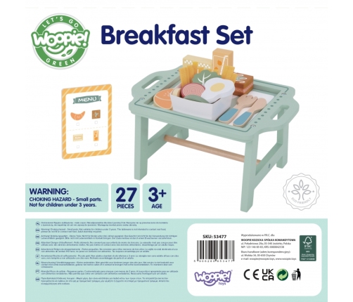 WOOPIE GREEN Zestaw Śniadaniowy z Tacą i Akcesoriami Serwis Pastelowy