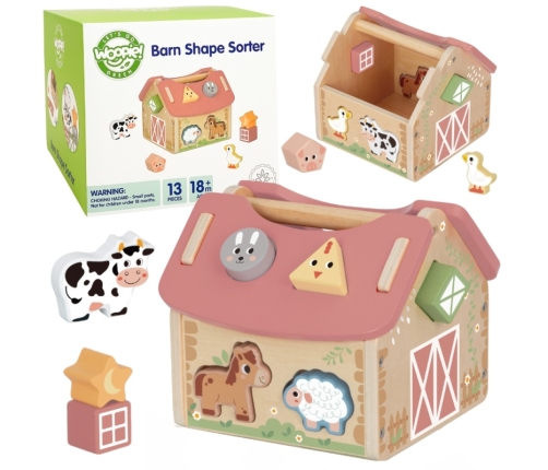 WOOPIE GREEN Drewniana Farma Sorter Kształtów i Kolorów 13 el.