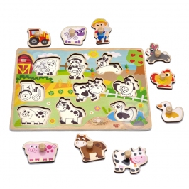 WOOPIE GREEN Drewniane Puzzle Montessori Farma z Pinezkami Do Dopasowania