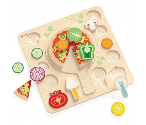 CLASSIC WORLD Drewniana Pizza do Krojenia Układanka Warzywa 22 el.