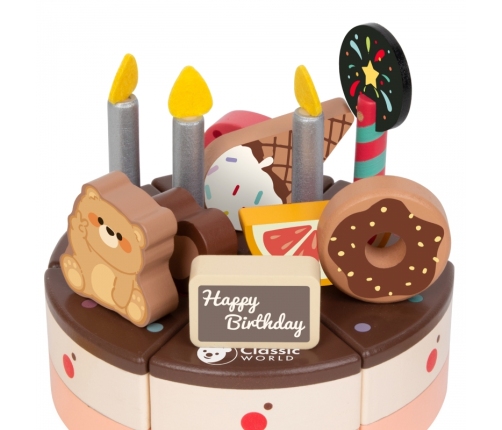 CLASSIC WORLD Drewniany Tort Urodzinowy do Krojenia 19el.