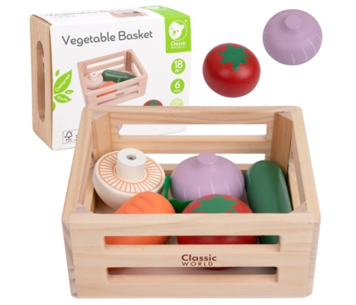 CLASSIC WORLD Zestaw Drewnianych Warzyw w Koszyku 6 el.