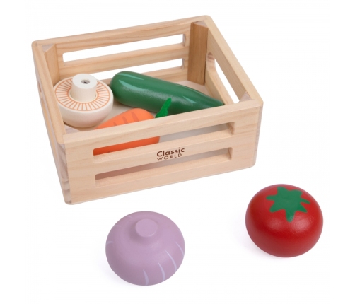 CLASSIC WORLD Zestaw Drewnianych Warzyw w Koszyku 6 el.