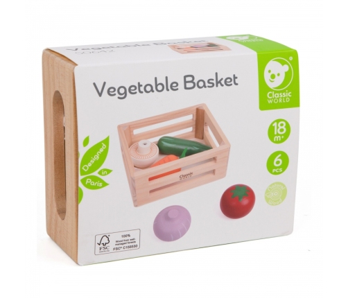 CLASSIC WORLD Zestaw Drewnianych Warzyw w Koszyku 6 el.