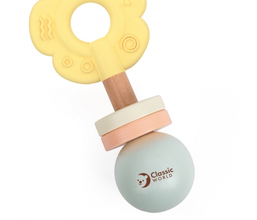 CLASSIC WORLD Drewniana Pastelowa Grzechotka Gryzak 2w1 Kwiatuszek