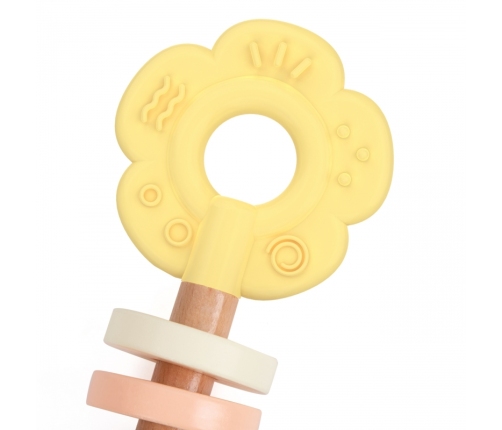 CLASSIC WORLD Drewniana Pastelowa Grzechotka Gryzak 2w1 Kwiatuszek