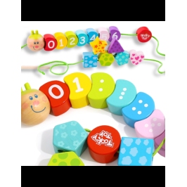 TOOKY TOY Drewniane Klocki do Nawlekania Gąsienica Nauka Liczenia 20 el.