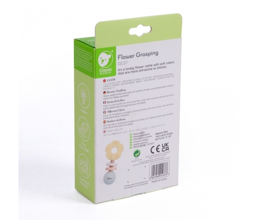 CLASSIC WORLD Drewniana Pastelowa Grzechotka Gryzak 2w1 Kwiatuszek