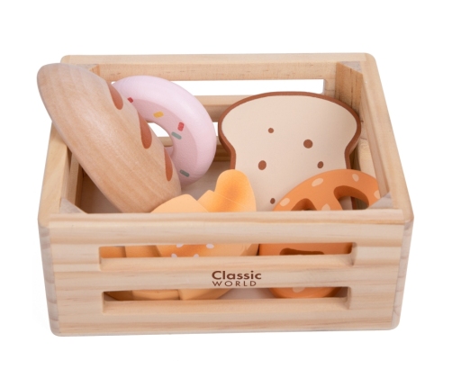 CLASSIC WORLD Zestaw Drewnianych Wypieków w Koszyku 6 el.