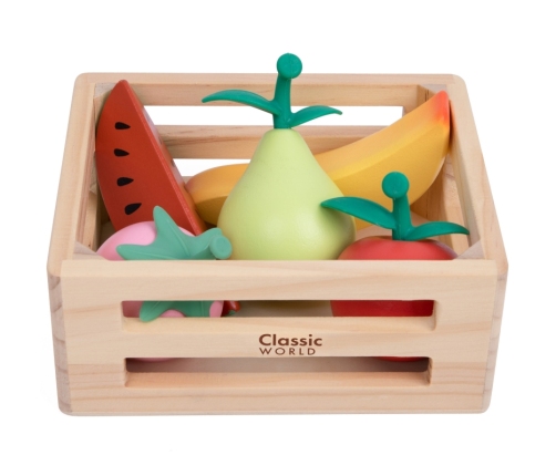 CLASSIC WORLD Zestaw Drewnianych Owoców w Koszyku 6 el.