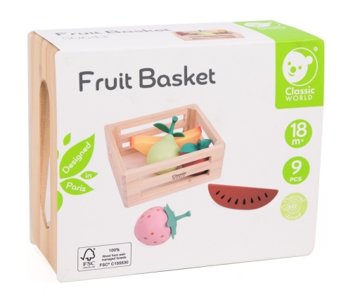 CLASSIC WORLD Zestaw Drewnianych Owoców w Koszyku 6 el.
