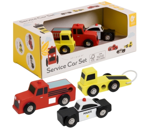 CLASSIC WORLD Drewniane Samochodziki Policja Straż Laweta Zestaw 3 szt.