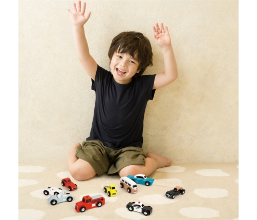 CLASSIC WORLD Drewniane Samochodziki Policja Straż Laweta Zestaw 3 szt.