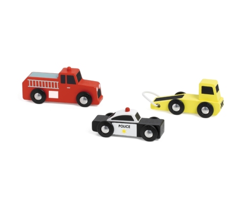 CLASSIC WORLD Drewniane Samochodziki Policja Straż Laweta Zestaw 3 szt.