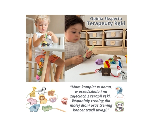 TOOKY TOY Drewniane Klocki do Nawlekania Gąsienica Nauka Liczenia 20 el.