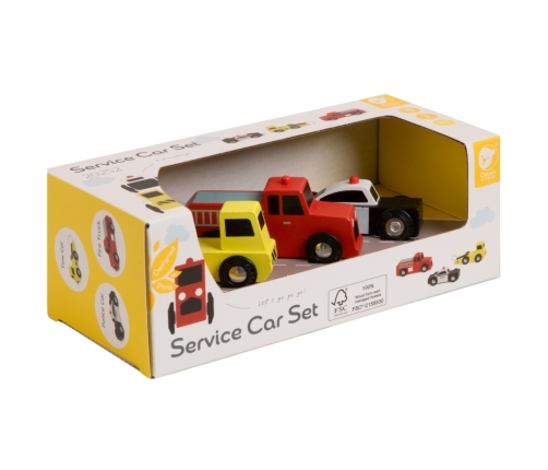 CLASSIC WORLD Drewniane Samochodziki Policja Straż Laweta Zestaw 3 szt.