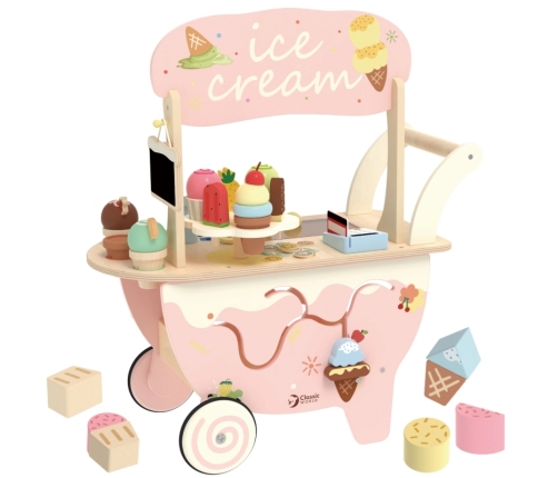 CLASSIC WORLD Drewniana Lodziarnia 3w1 Wózek 40 el.