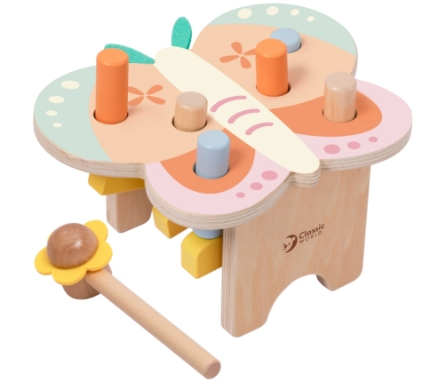 CLASSIC WORLD Wbijak Pastelowy Motylek Montessori z Młoteczkiem