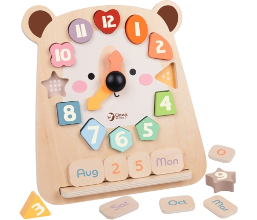 CLASSIC WORLD Zegar Miś Montessori Edukacyjny 3w1 Nauka Czasu Liczenia i Daty
