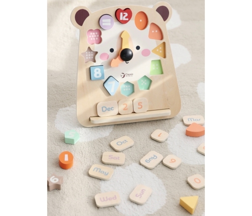 CLASSIC WORLD Zegar Miś Montessori Edukacyjny 3w1 Nauka Czasu Liczenia i Daty