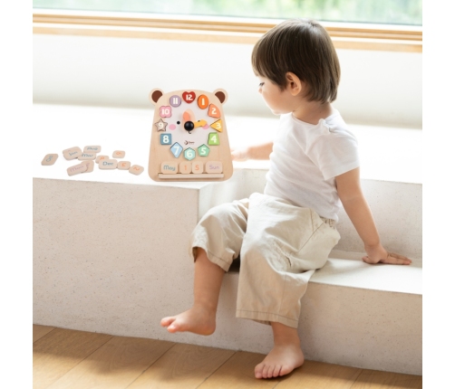 CLASSIC WORLD Zegar Miś Montessori Edukacyjny 3w1 Nauka Czasu Liczenia i Daty