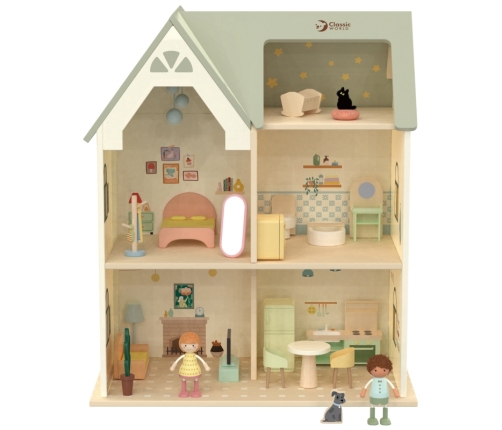 CLASSIC WORLD Wielki Drewniany Domek dla Lalek z mebelkami