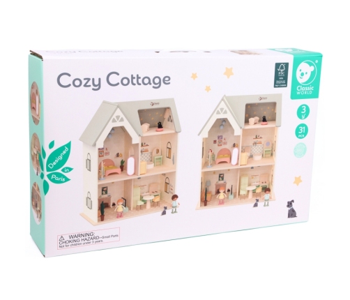 CLASSIC WORLD Wielki Drewniany Domek dla Lalek z mebelkami