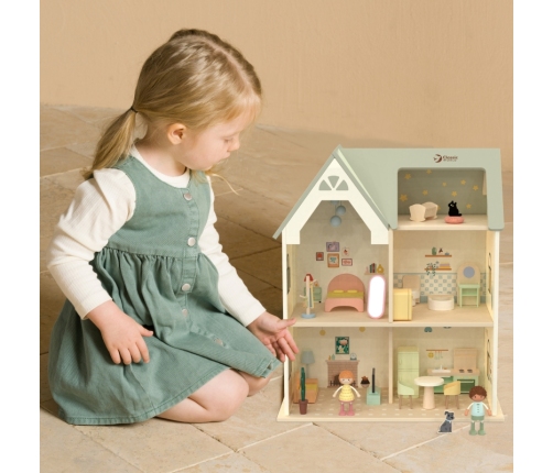 CLASSIC WORLD Wielki Drewniany Domek dla Lalek z mebelkami