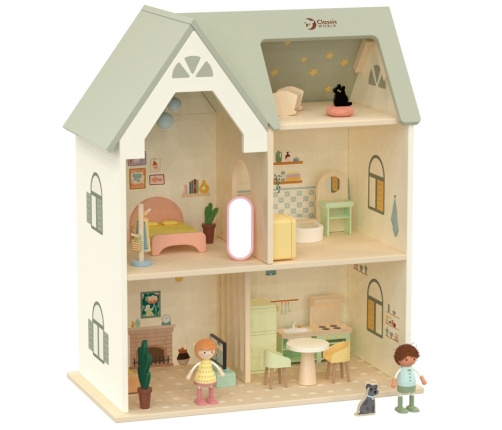 CLASSIC WORLD Wielki Drewniany Domek dla Lalek z mebelkami