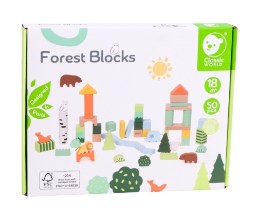 CLASSIC WORLD Zestaw Drewnianych Klocków Leśny Świat 50 el.