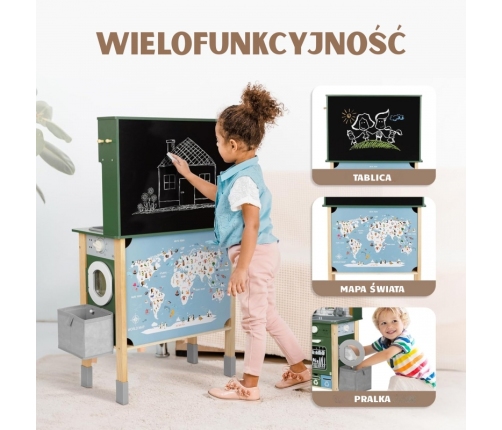 WOOPIE GREEN Drewniana Interaktywna Kuchnia 9w1 z Pralką i Tablicą