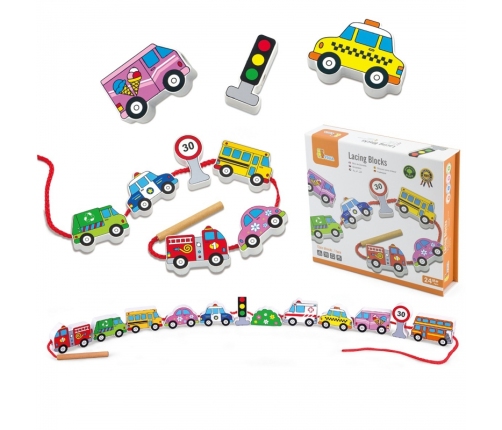 Viga Drewniana Przeplatanka Nawlekanka Sznurowanka Samochody Montessori