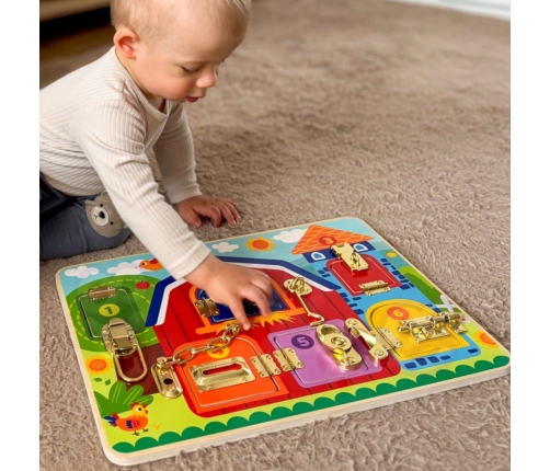 TOOKY TOY Tablica Manipulacyjna Zamki Obrazki Farma