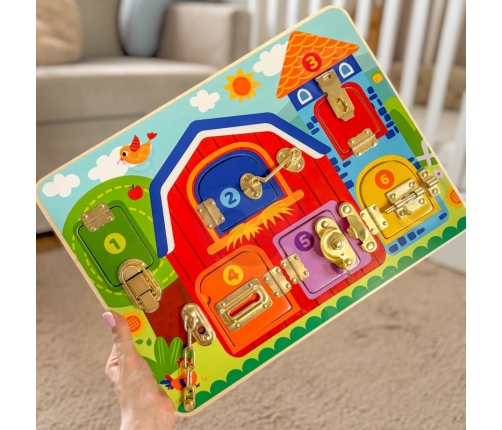 TOOKY TOY Tablica Manipulacyjna Zamki Obrazki Farma