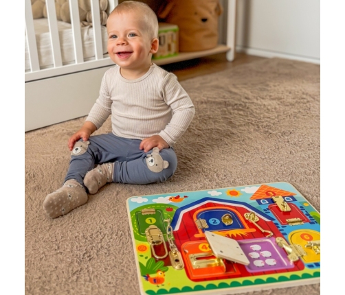 TOOKY TOY Tablica Manipulacyjna Zamki Obrazki Farma