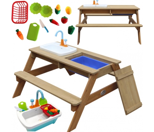 AXI Stół Piknikowy Emily z Ławką i Umywalką na Baterie oraz Pojemnikami na Wodę/Piasek