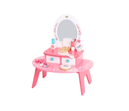 TOOKY TOY Różowa Toaletka Drewniana Do Makijażu z Lustrem