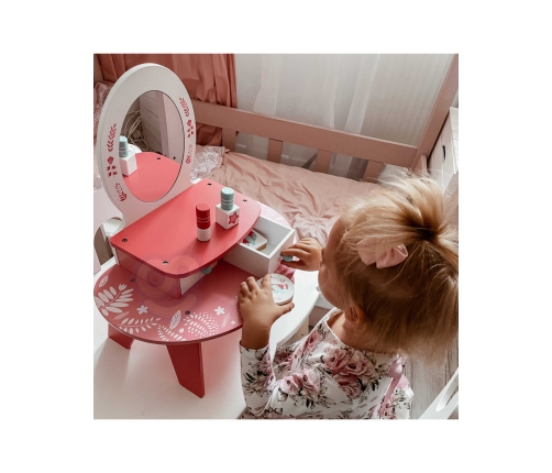 TOOKY TOY Różowa Toaletka Drewniana Do Makijażu z Lustrem