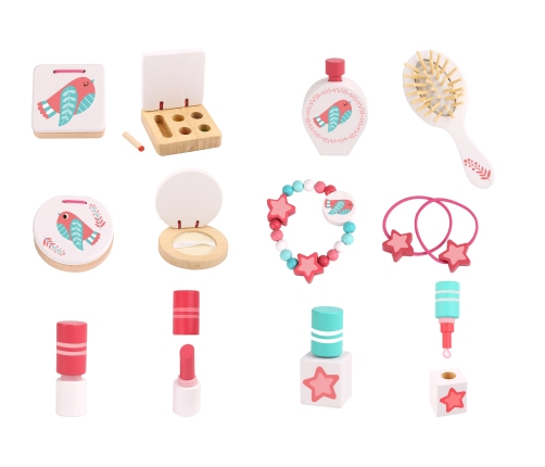 TOOKY TOY Różowa Toaletka Drewniana Do Makijażu z Lustrem