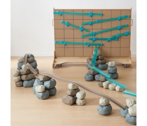 MASTERKIDZ Elastyczny Tor Kulkowy + Gumowe Kamienie Konstrukcyjne 98 el.