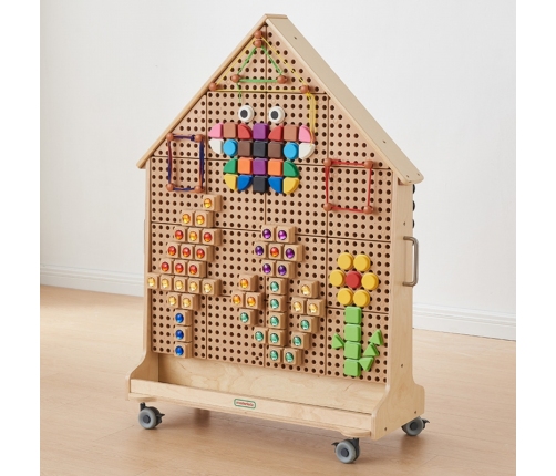 MASTERKIDZ Drewniana Tablica STEM Wolnostojąca XXL w Kształcie Domu + Akcesoria